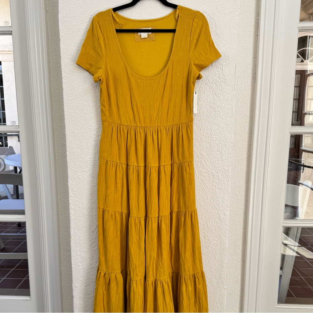 Maeve Mustard Tiered Maxi Dress